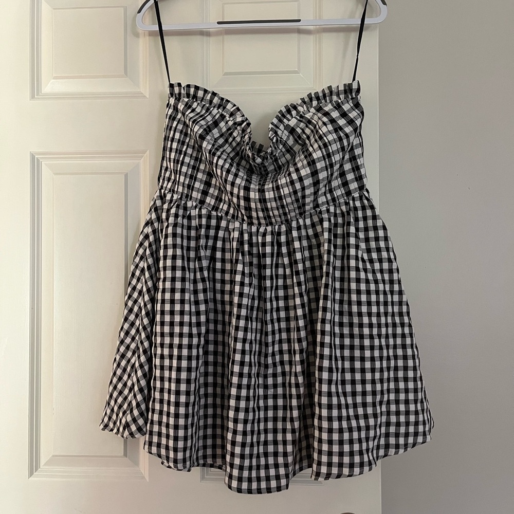 NBD Tiffany Black and White Gingham Strapless Dress
